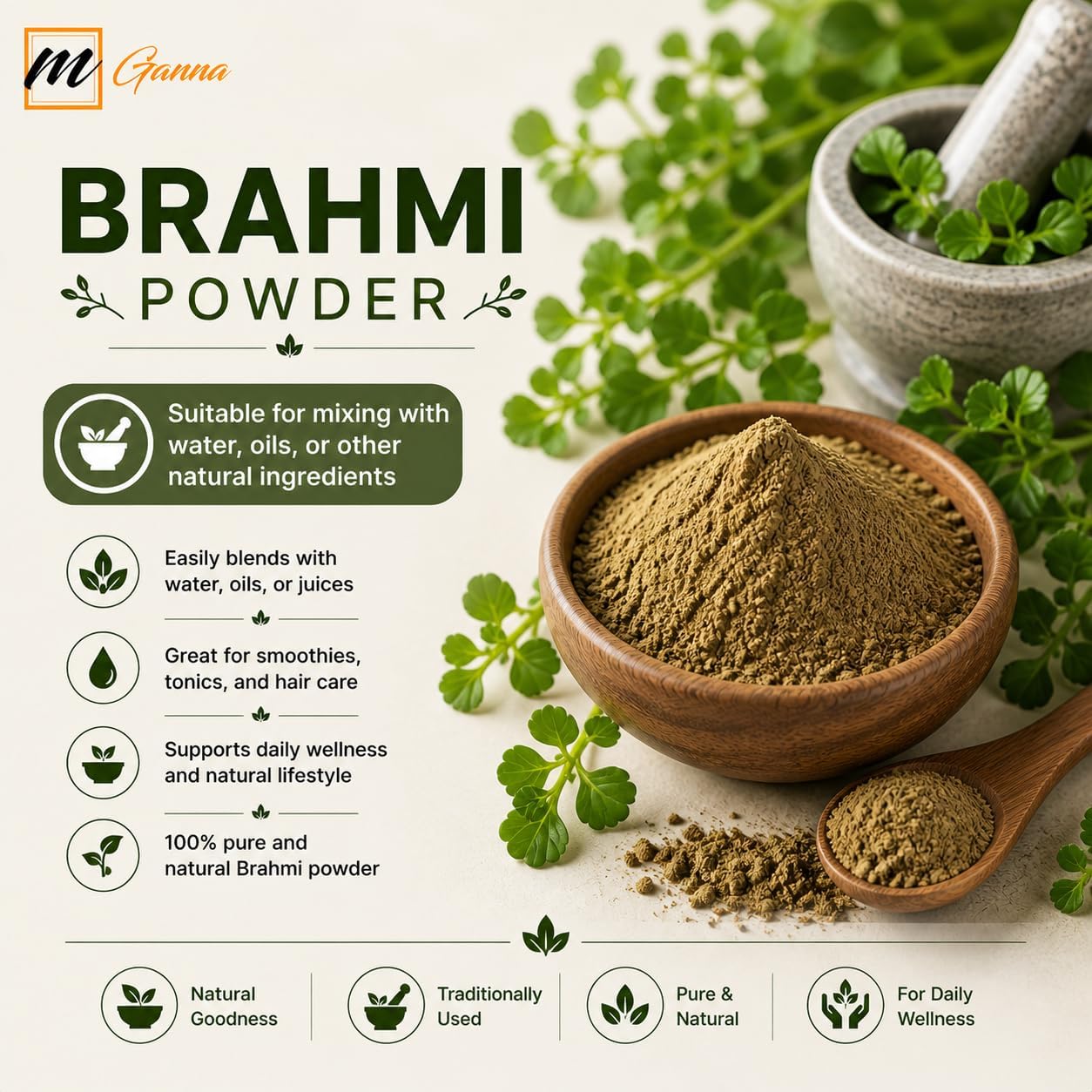 100% Pure and Natural Brahmi Powder 100g - görsel 4
