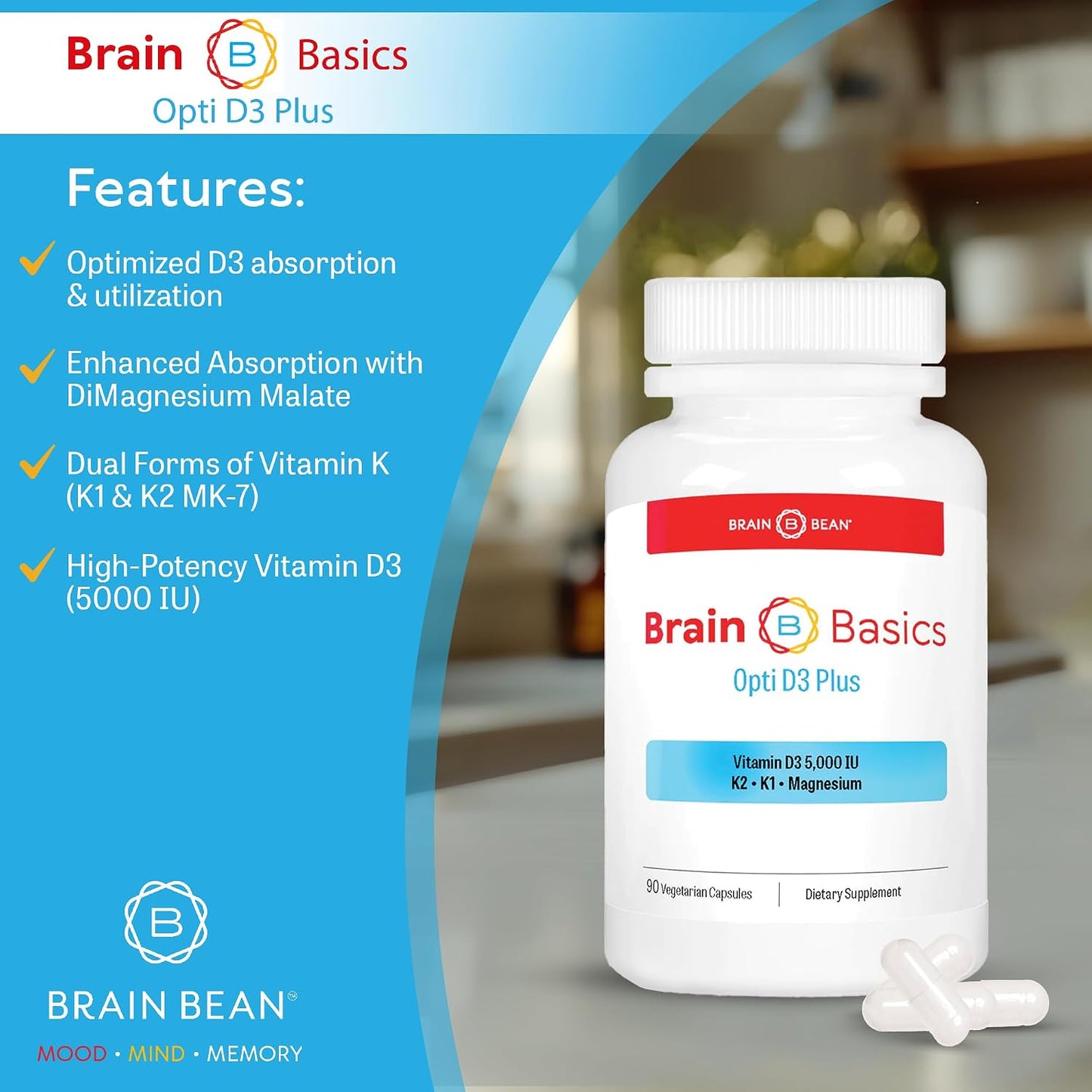 Brain Basic Opti D3 Plus - Vitamin D3 5000 IU with K1, K2, and Magnesium - görsel 5