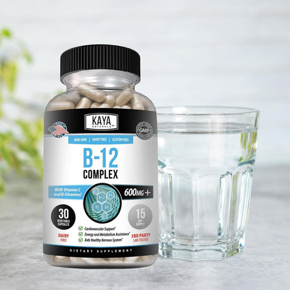 Kaya Naturals B-12 Complex – Multivitamin Supplement for Women and Men, Supports Normal Energy and Metabolism with Biotin, Choline, Inositol, Folate, and Vitamin C – 30 Capsules