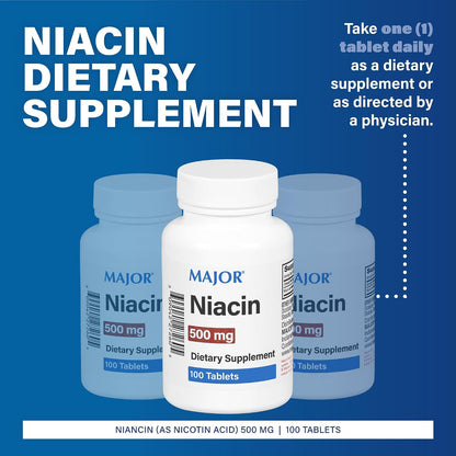Major Niacin 500mg Tablets, 100 Tablets