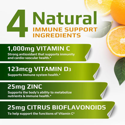 C D Z - Vitamin C 1000mg, Vitamin D3 125mcg (5000 IU), Zinc 25mg - 120 Vegetarian Capsules