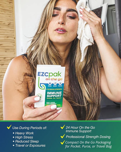 EZC Pak On The Go Immune Support with Echinacea, Vitamin C & Zinc - Travel-Friendly Immunity Supplement for Adults - Vegetarian & Gluten-Free