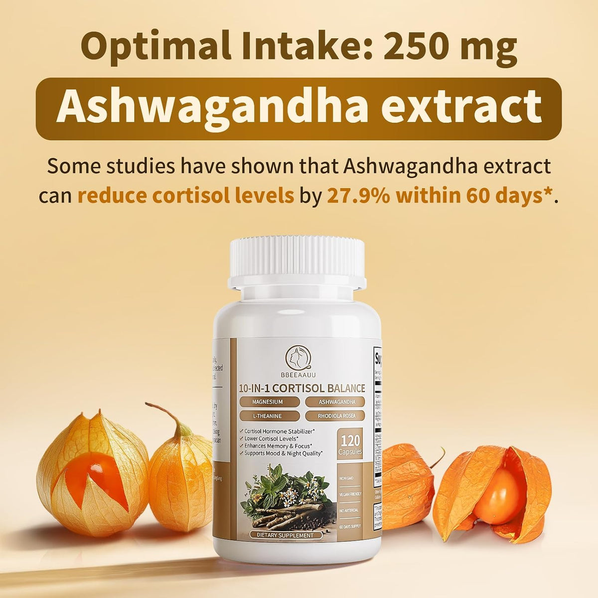 BBEEAAUU Cortisol Supplement - 10-in-1 Formula with Ashwagandha & Magnesium - 120 Capsules (2 Pack) - görsel 9