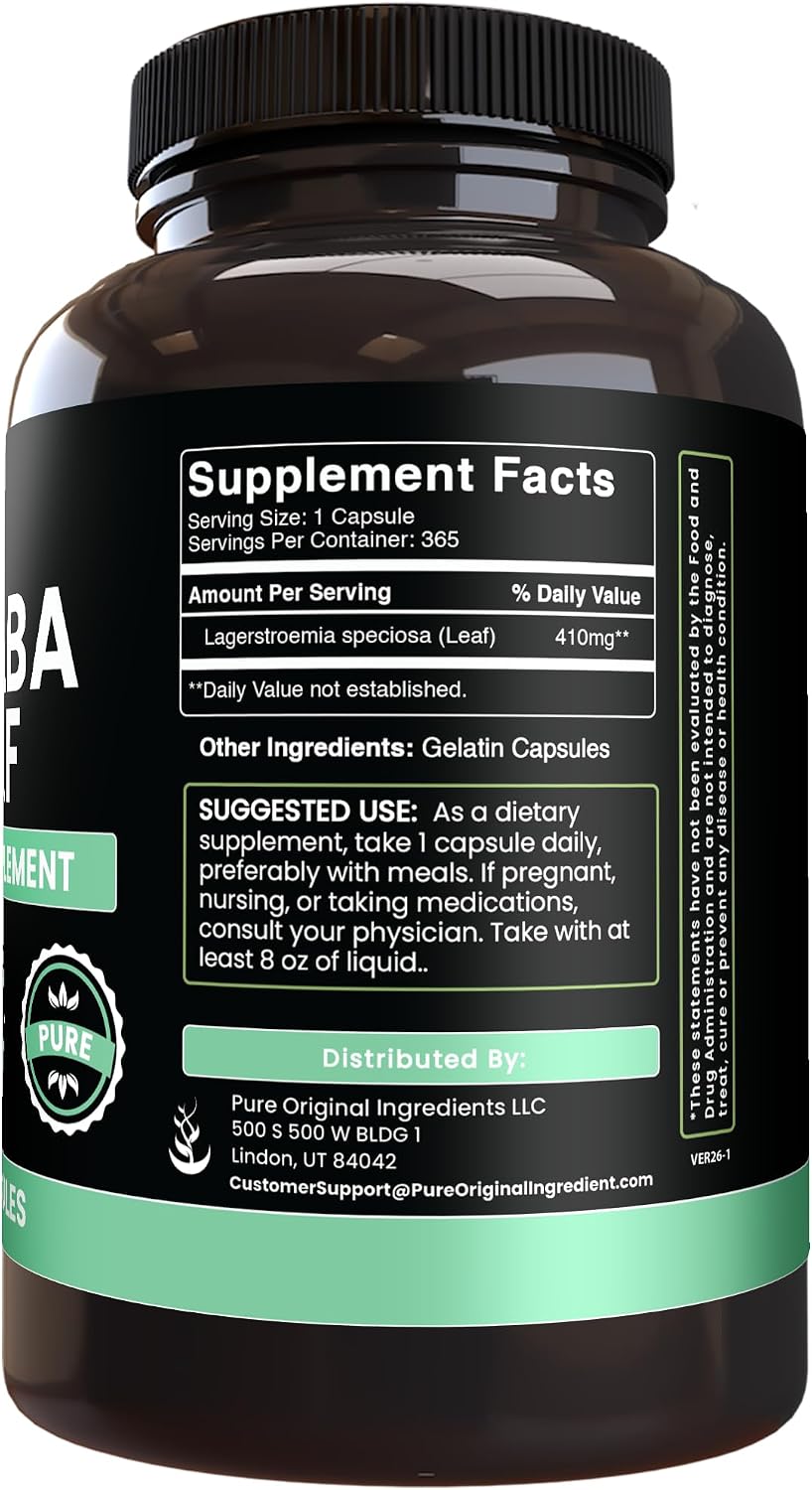 PURE ORIGINAL INGREDIENTS Banaba Leaf Extract (365 Capsules) – No Fillers, Lab-Tested - görsel 2