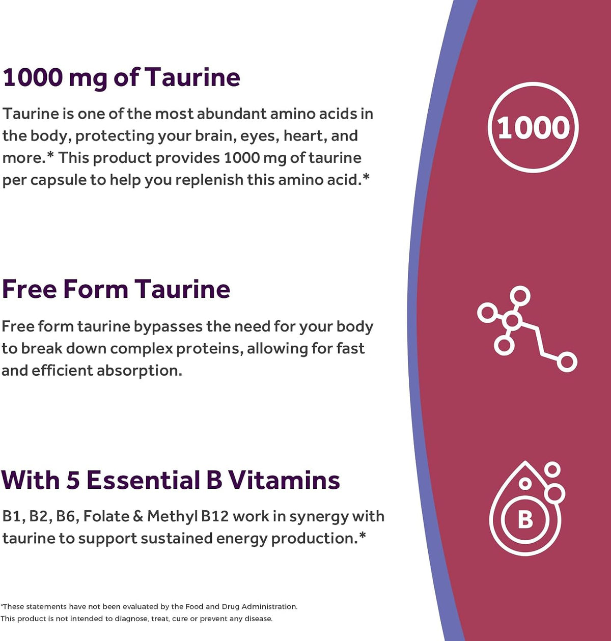 Doctor's Recipes Taurine Supplement 1000mg with B Vitamins - 120 Vegetable Capsules - görsel 4