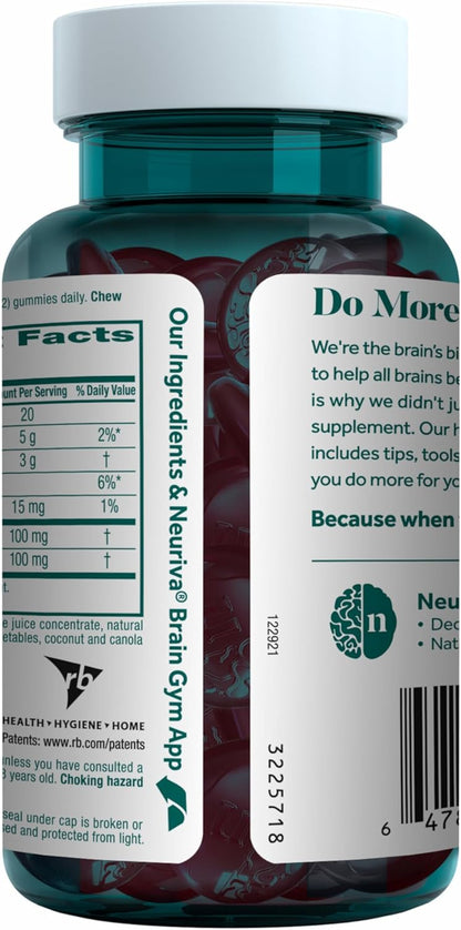 NEURIVA Original Brain Gummies with Phosphatidylserine and Neurofactor, Caffeine Free, Strawberry, 50 Count