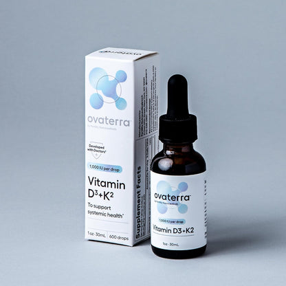 Ovaterra Vitamin D3 & K2 Liquid Drops - 1,000 IU D3 + 25 mcg K2 MK-7, Natural Lemon Flavour, 600 Drops (10-Month Supply)