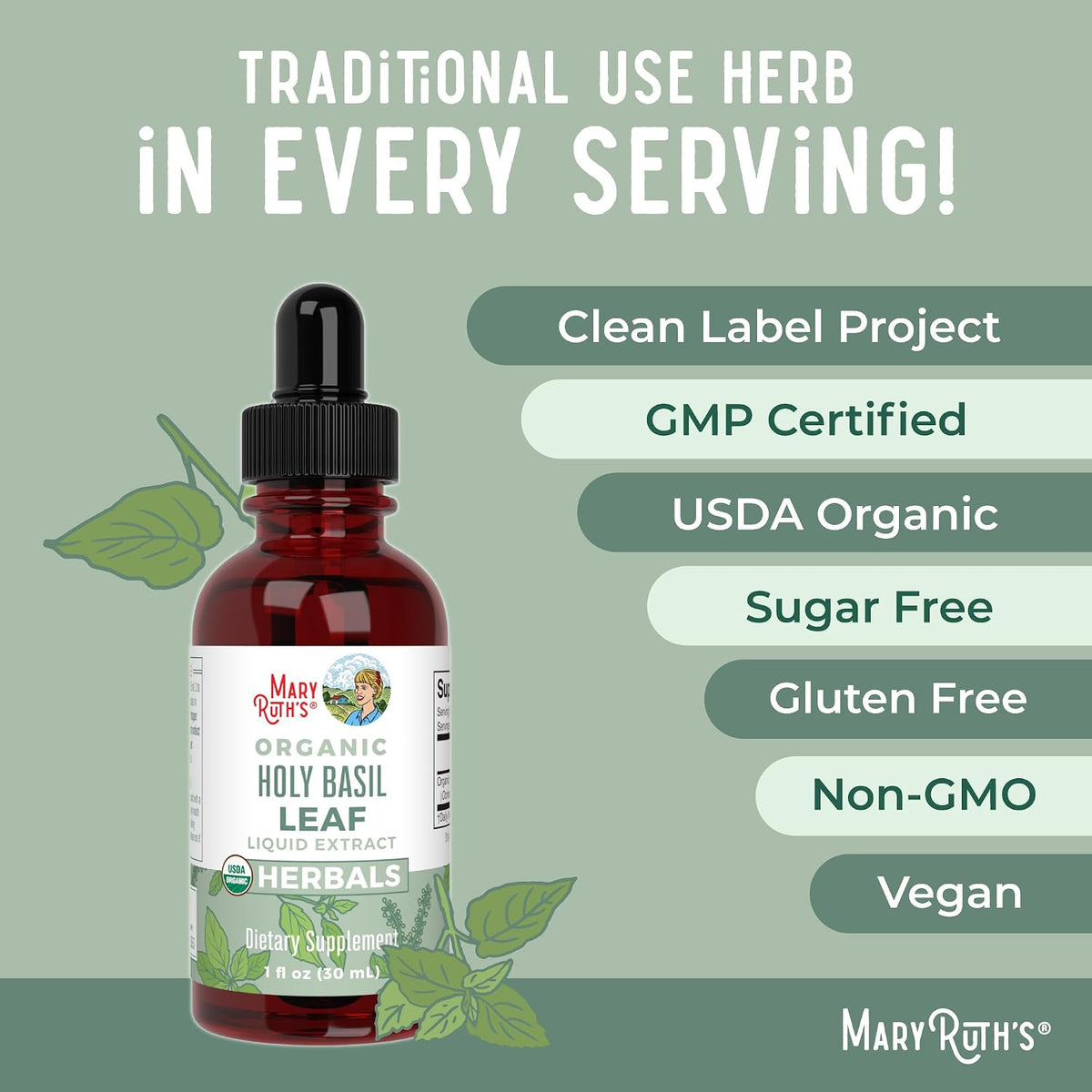 MaryRuth's Organic Holy Basil (Tulsi) Liquid Drops – 590 mg, 30 ml (1 fl oz) - görsel 7