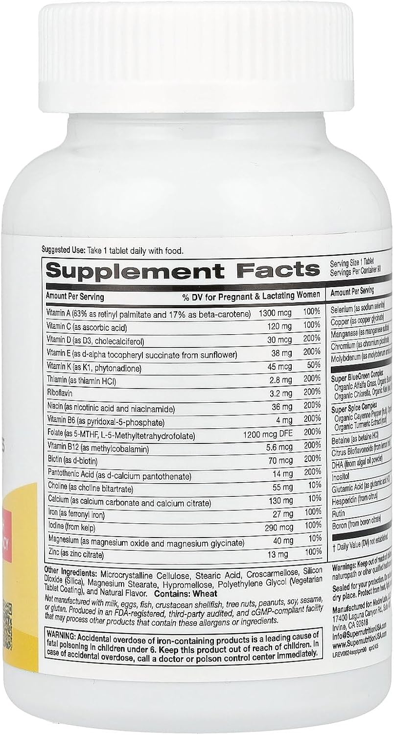 SuperNutrition Simply One® Prenatal Multivitamin with Super Greens, Spices, Vitamin A, and Folate, 90 Tablets - görsel 2