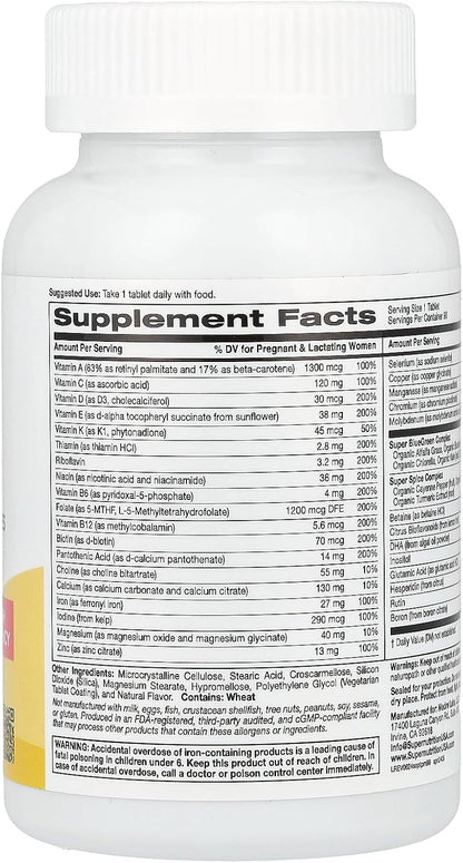SuperNutrition Simply One® Prenatal Multivitamin with Super Greens, Spices, Vitamin A, and Folate, 90 Tablets