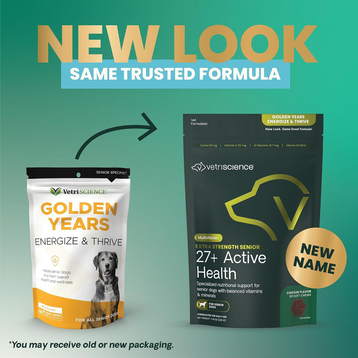 VetriScience Extra Strength Senior 27+ Active Health Chews, Golden Years Daily Multivitamin for Senior Dogs, Chicken Flavour, 60 Count - görsel 2