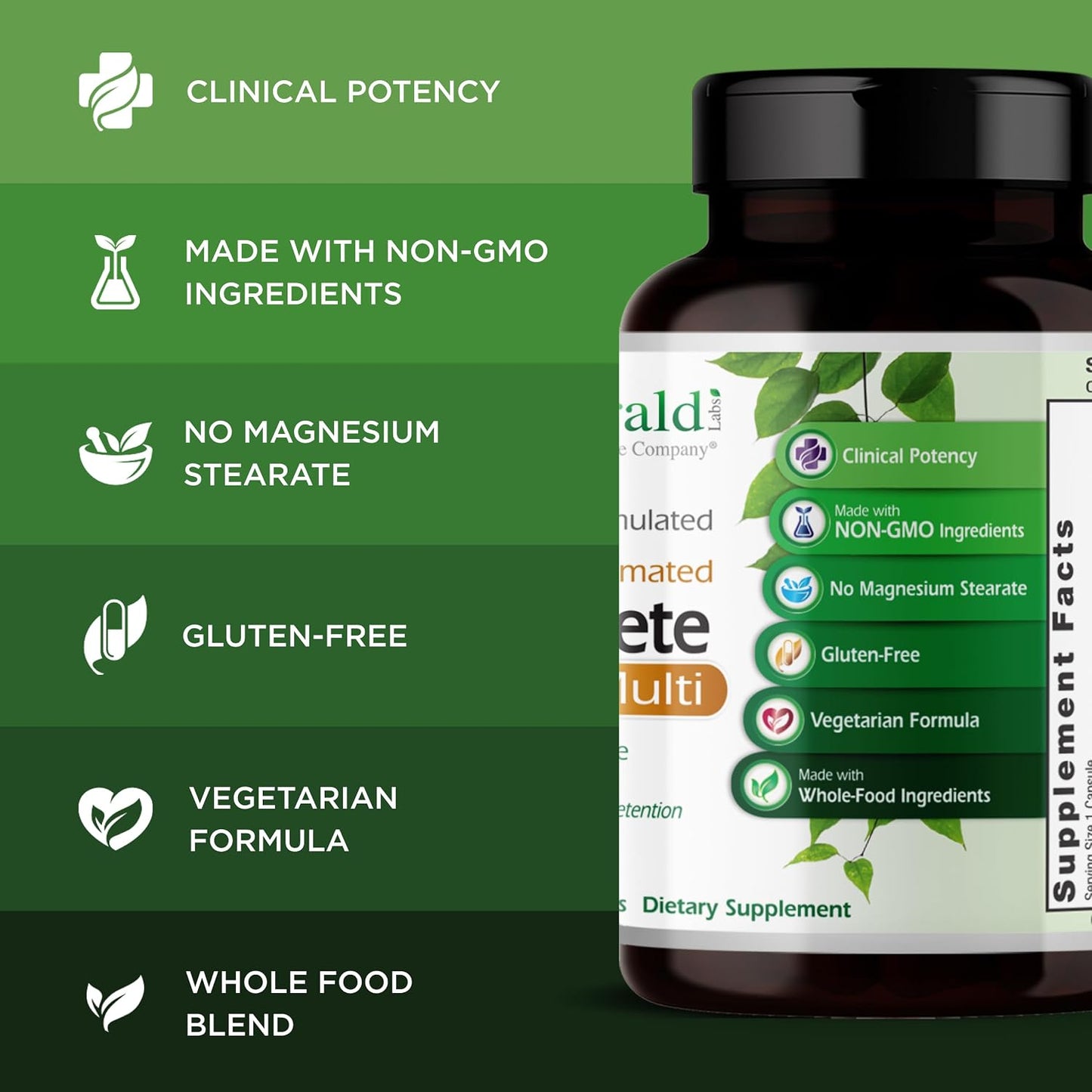 EMERALD LABS Complete 1-Daily Multi - Complete Multivitamin for Men & Women with Vitamin C, Methylated Folate, Whole-Food Blend & More - 30 Vegetable Capsules - görsel 4