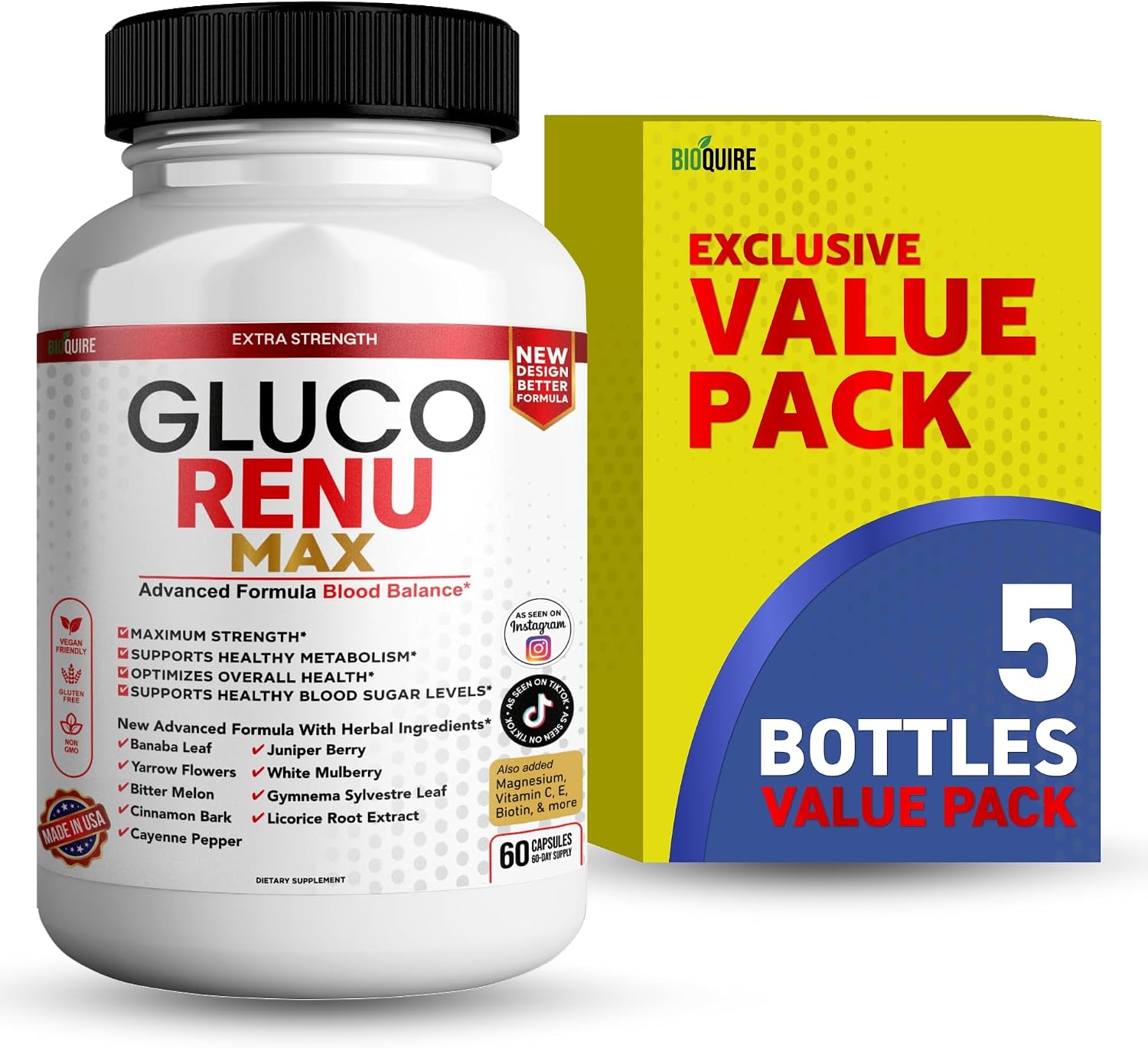 BIOQUIRE Gluco Max Ultra Food Supplement, 60 Capsules, Maximum Strength - görsel 1