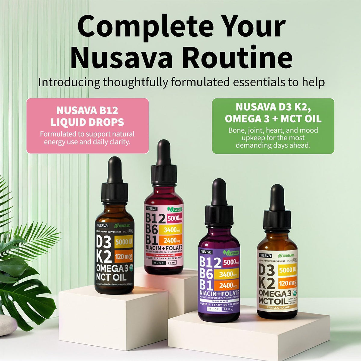 NUSAVA Vitamin B12 Liquid Drops 5000mcg - B-Complex with B6 and B1 - Sublingual Methylcobalamin, Vegan, Non-GM, Strawberry Flavour (2 Pack) - görsel 8