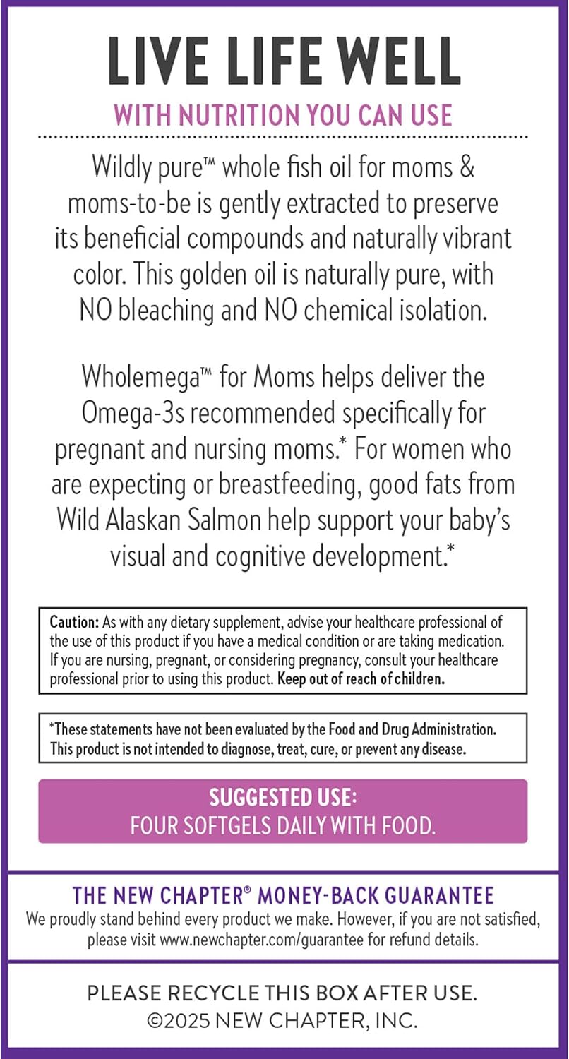 New Chapter Wholemega for Mum Fish Oil Supplement, Tiny Capsules, 2000mg per Serving, Prenatal DHA with Omega-3 + Vitamin D3 for Prenatal & Postnatal Support, 500mg Each - 90 Count - görsel 8