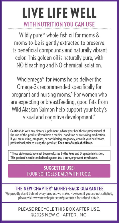 New Chapter Wholemega for Mum Fish Oil Supplement, Tiny Capsules, 2000mg per Serving, Prenatal DHA with Omega-3 + Vitamin D3 for Prenatal & Postnatal Support, 500mg Each - 90 Count