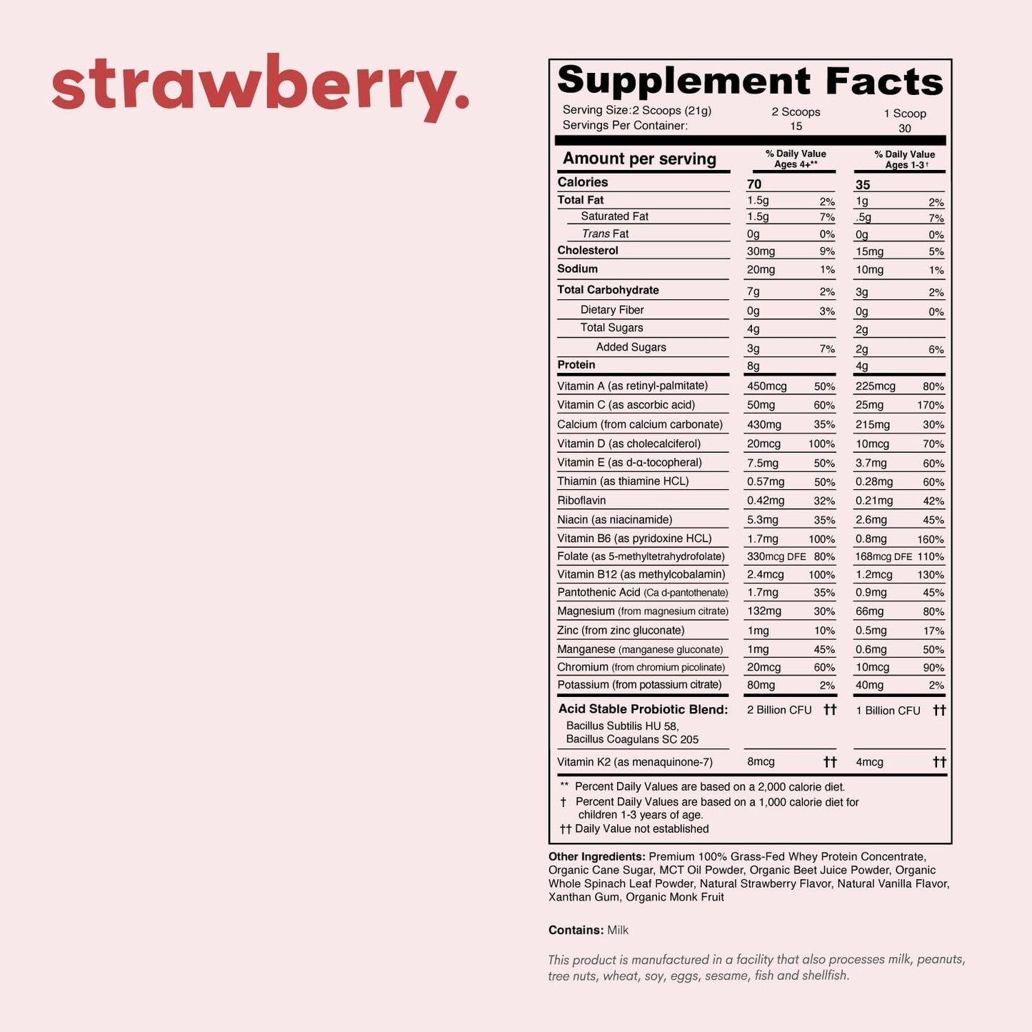 Nurished Mighty Strawberry Milk – Kids' All-in-One Daily Protein Powder & Multivitamin with Probiotics – 15-30 Servings - görsel 4