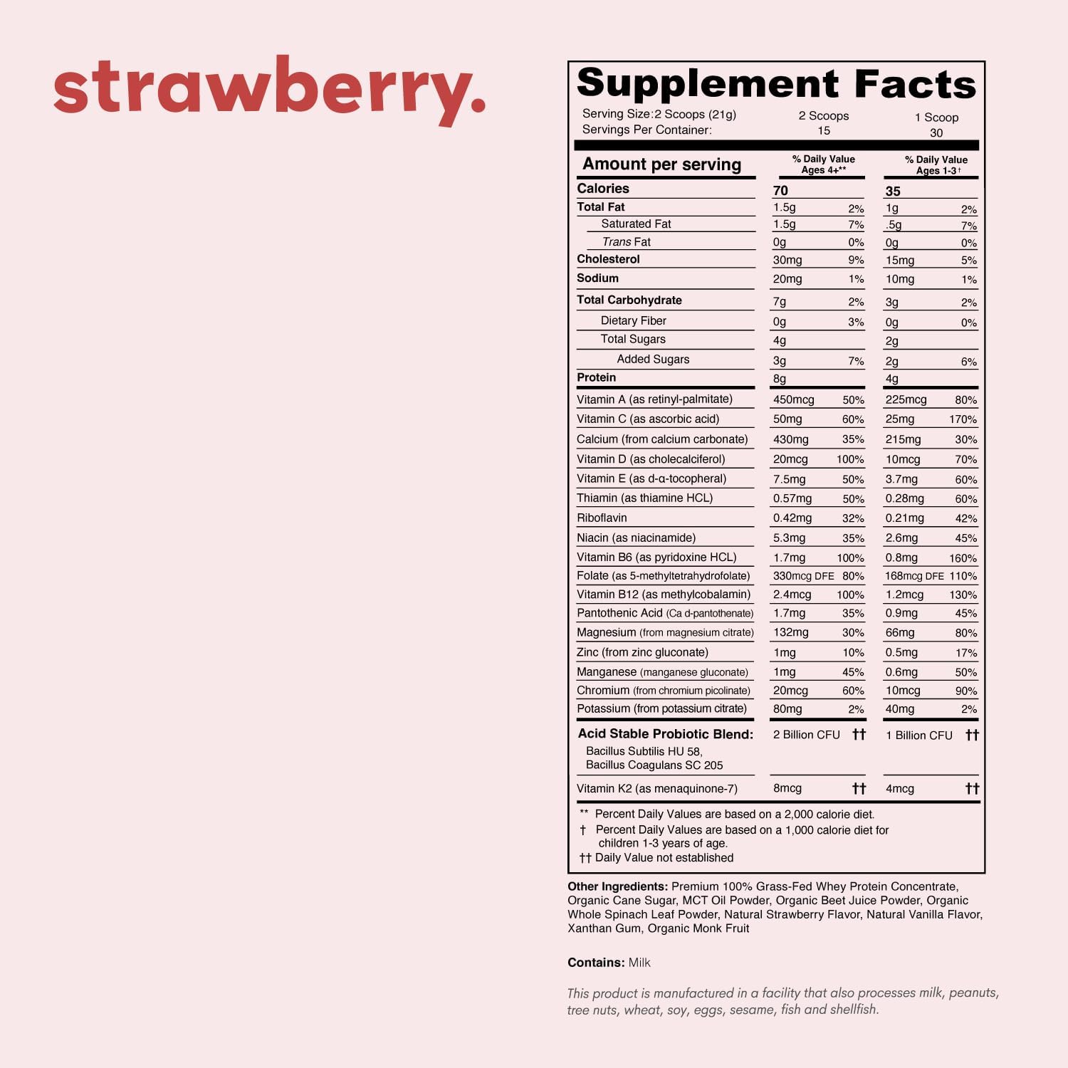 Nurished Mighty Strawberry Milk – Kids' All-in-One Daily Protein Powder & Multivitamin with Probiotics – 15-30 Servings - görsel 4