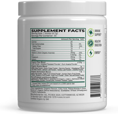IVL - Organic Greens - Organic Superfood Drink - Packed with Antioxidants, Micronutrients, Prebiotics & Probiotics - for Immune Support, Digestive Health - Great Flavour (1 Pack, 30 Servings)