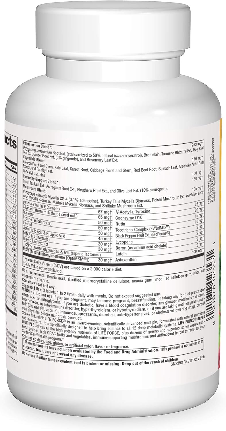 Source Naturals Life Force Green Multiple, Energy Activator with Superfoods - 180 Tablets - görsel 2