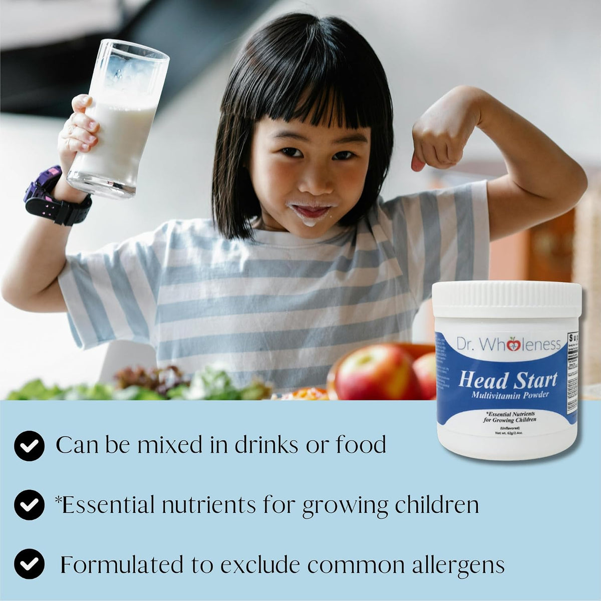 Dr. Wholeness Head Start Multivitamin Powder – Essential Nutrients for Growing Children, Methylated B-Vitamins, 60 Servings - görsel 5