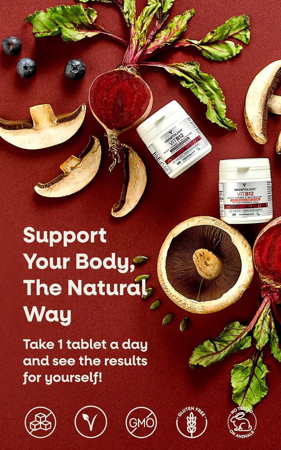 VEGETOLOGY Vegan Vitamin B12 Sublingual Supplement – for Metabolism & Energy (60 Tablets) - görsel 4