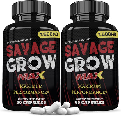 (2 Pack) Savage Grow Max 1600mg Advanced Men's Health Formula 120 Capsules