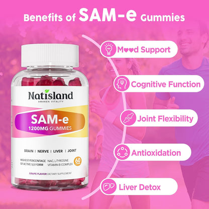 SAM-e with L-Tyrosine Gummies, Methylated B-Vitamin Complex & NAC - 60 Gummies