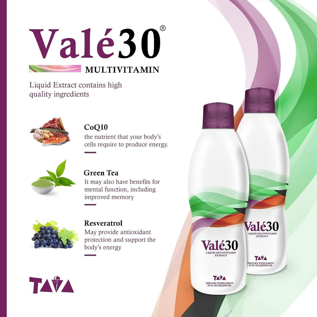 TAVA Valé30 - Liquid Multivitamin - 30-Day Supplement with Vitamin A and B Complex for Men, Women, and Family, Daily Boost Drink - 2 Bottles - görsel 4
