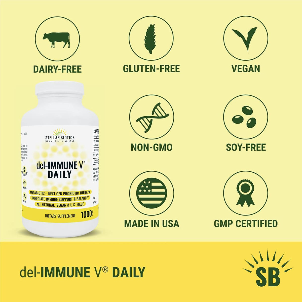 Del-Immune V Daily - All-Natural Immune Support & Gut Health Metabiotic (1000 Capsules) - görsel 2