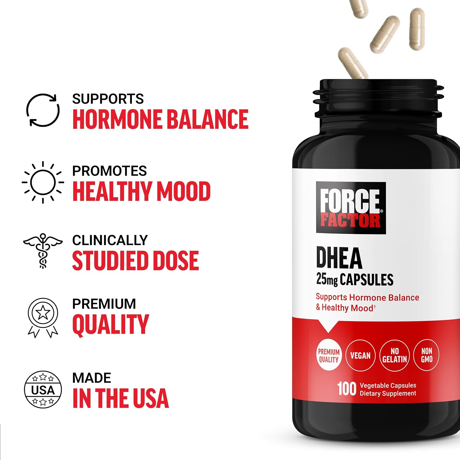 Force Factor DHEA 25mg – Hormone Balance & Mood Support – 100 Vegan Capsules - görsel 2