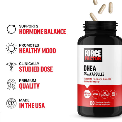 Force Factor DHEA 25mg – Hormone Balance & Mood Support – 100 Vegan Capsules