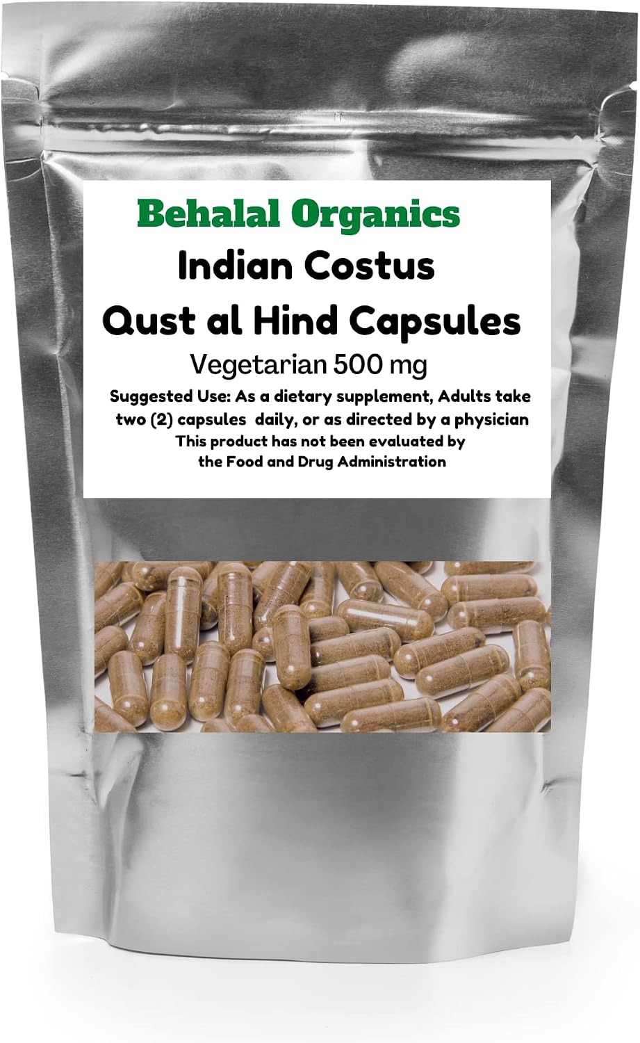 Behalal Organics Indian Costus Root (Qust Qist Al Hindi) Powder - Vegetarian Capsules - görsel 1