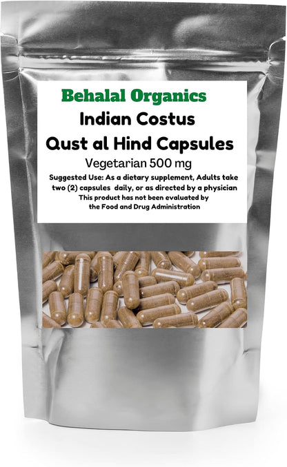 Behalal Organics Indian Costus Root (Qust Qist Al Hindi) Powder - Vegetarian Capsules