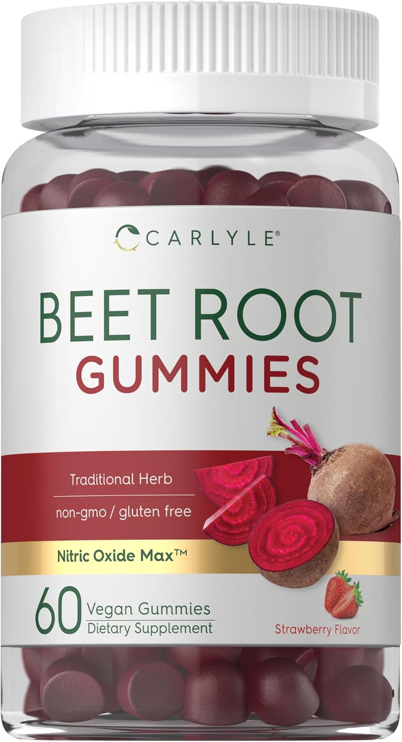 Carlyle Beet Root Gummies - 60 Count with Vitamin C & Black Pepper, Strawberry Flavour, Vegan & Non-GMO - görsel 1