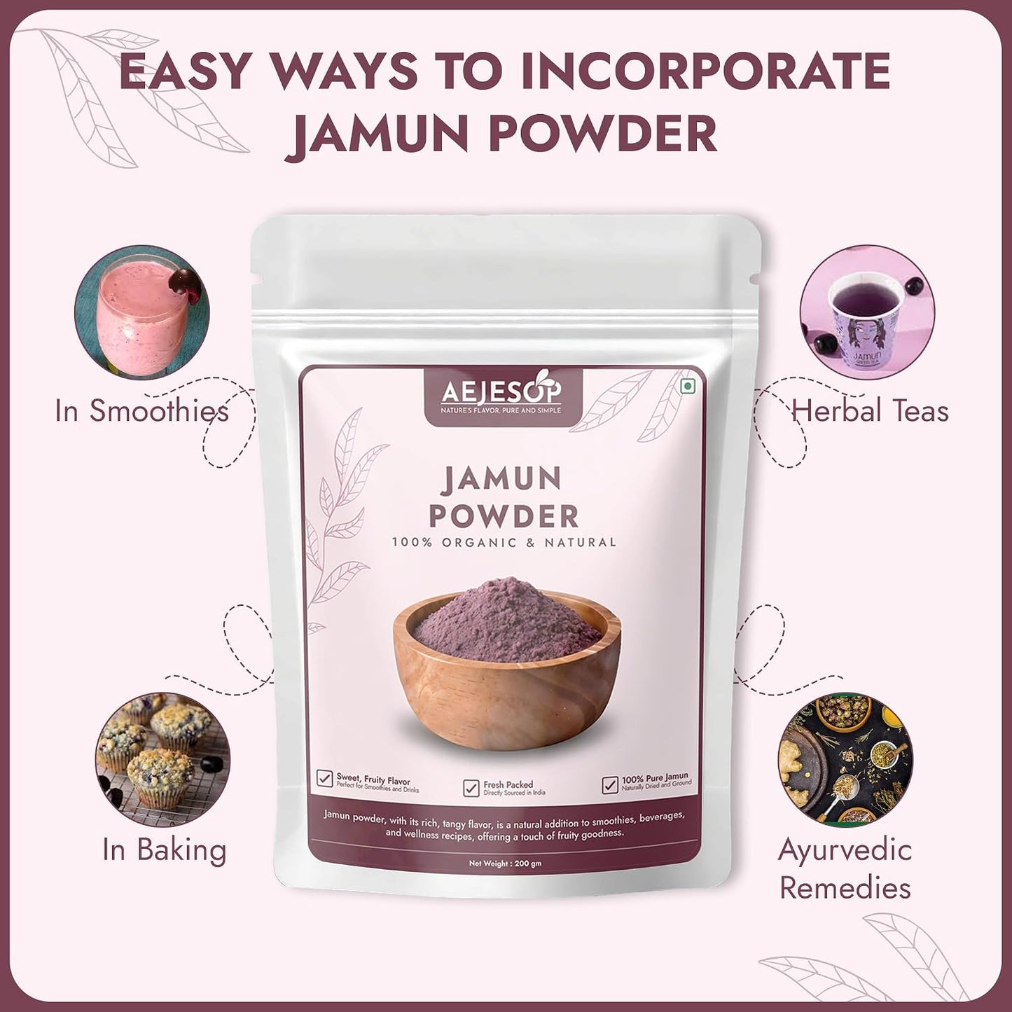 Organic Jamun Powder (Indian BlackBerry, Jambu, Java Plum) - from Eugenia Jambolana Seed, 200g - görsel 5