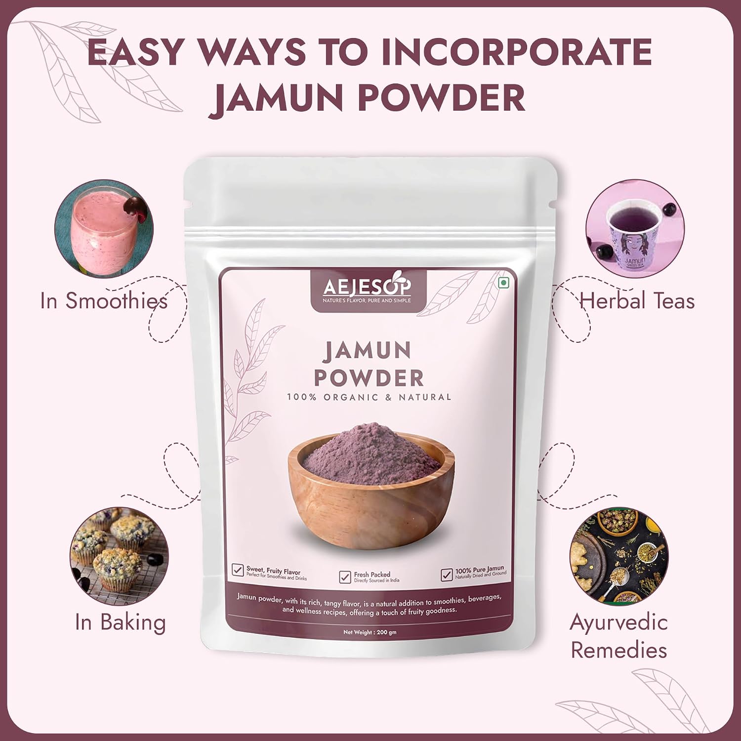 Organic Jamun Powder (Indian BlackBerry, Jambu, Java Plum) - from Eugenia Jambolana Seed, 200g - görsel 5
