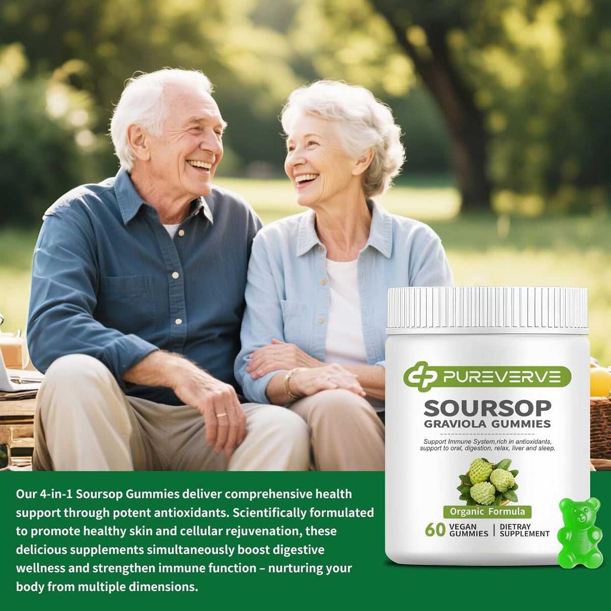 Soursop Graviola Gummies, Pureverve Max Strength with Sea Moss & Zinc – 120 Count (Pack of 2) - görsel 6