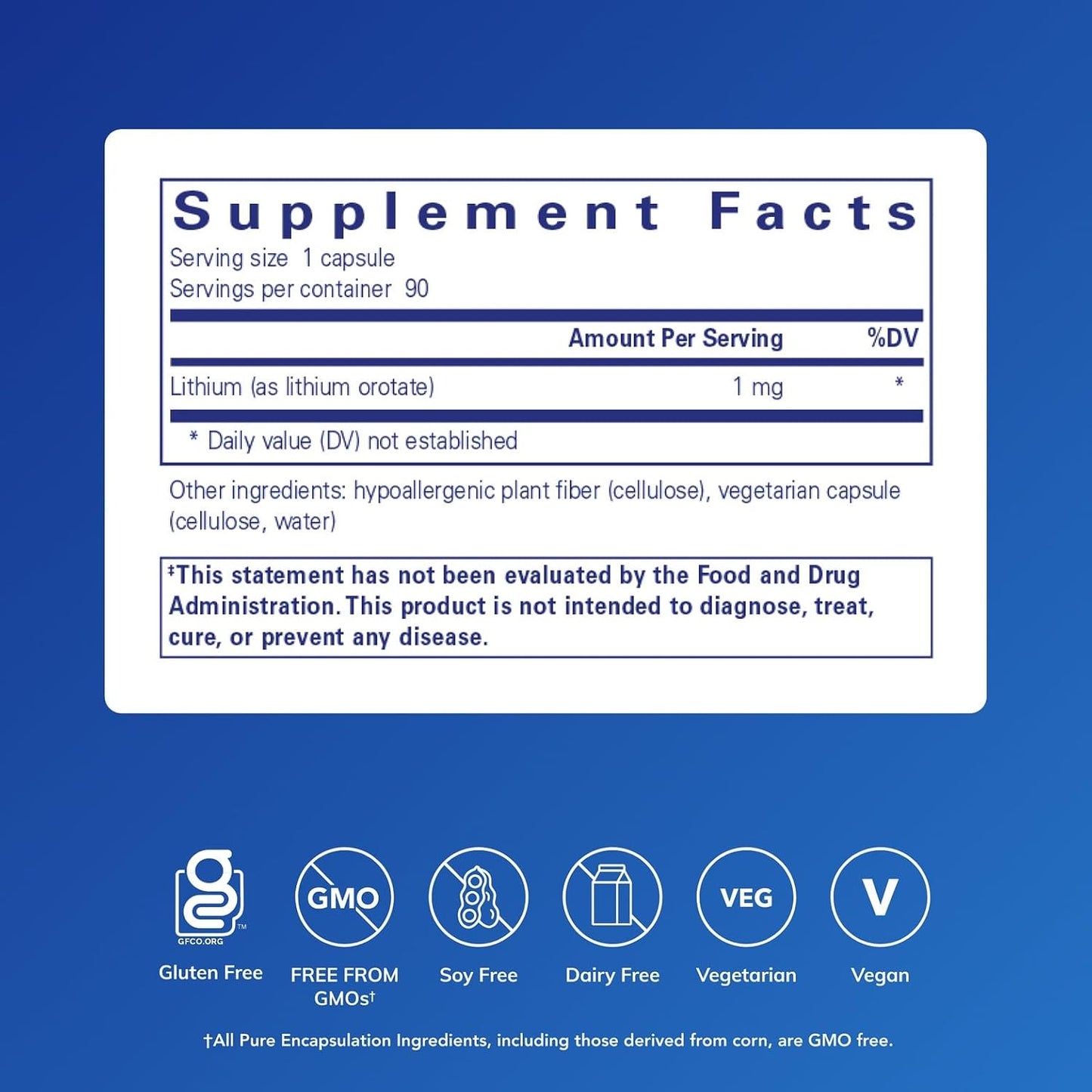 Pure Encapsulations Lithium (Orotate) 1 mg – Trace Mineral Food Supplement – 90 Capsules - görsel 2