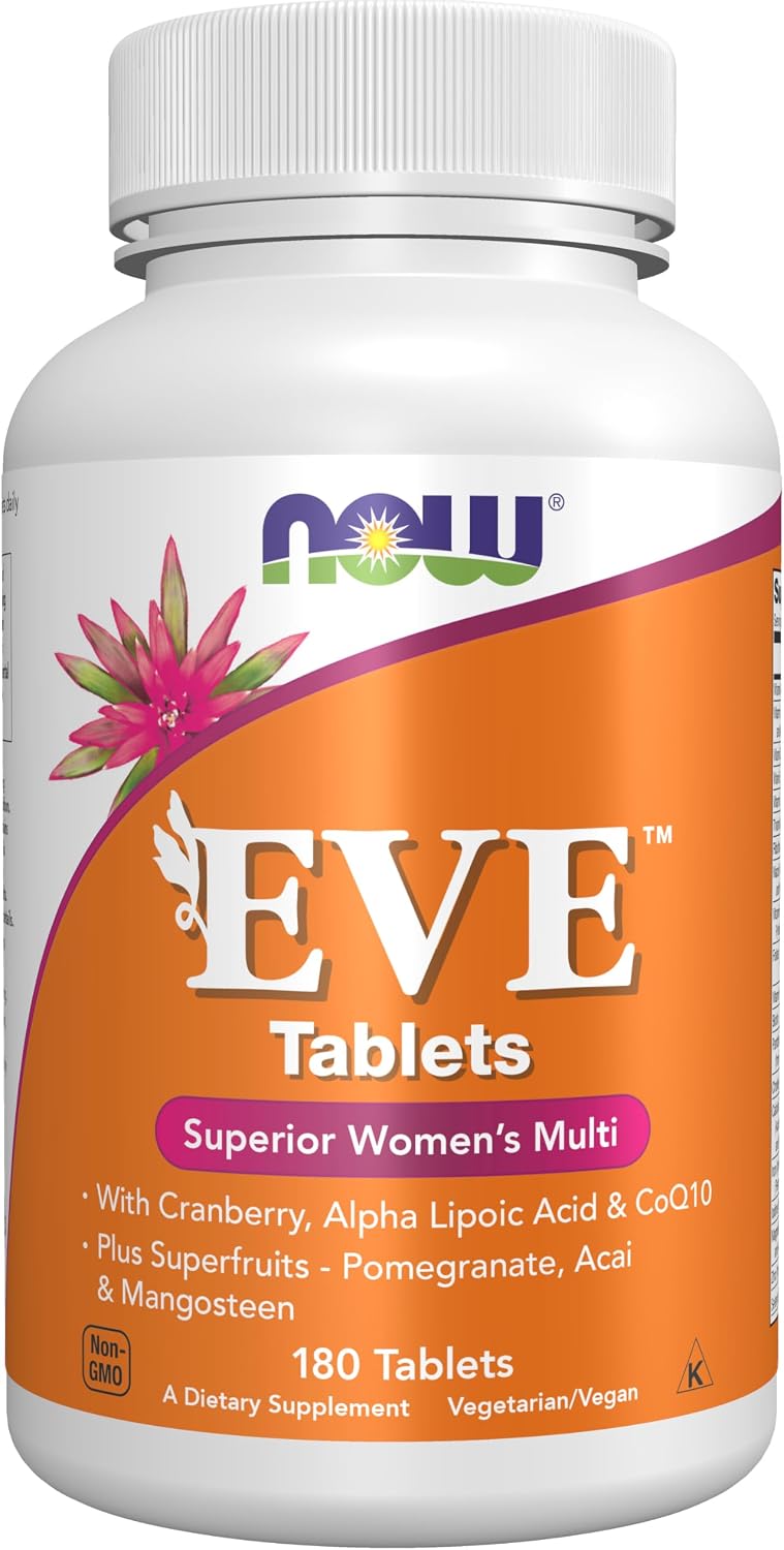 NOW Foods Eve Women's Multivitamin with Cranberry, Alpha Lipoic Acid, CoQ10, and Superfruits – 180 Tablets - görsel 1