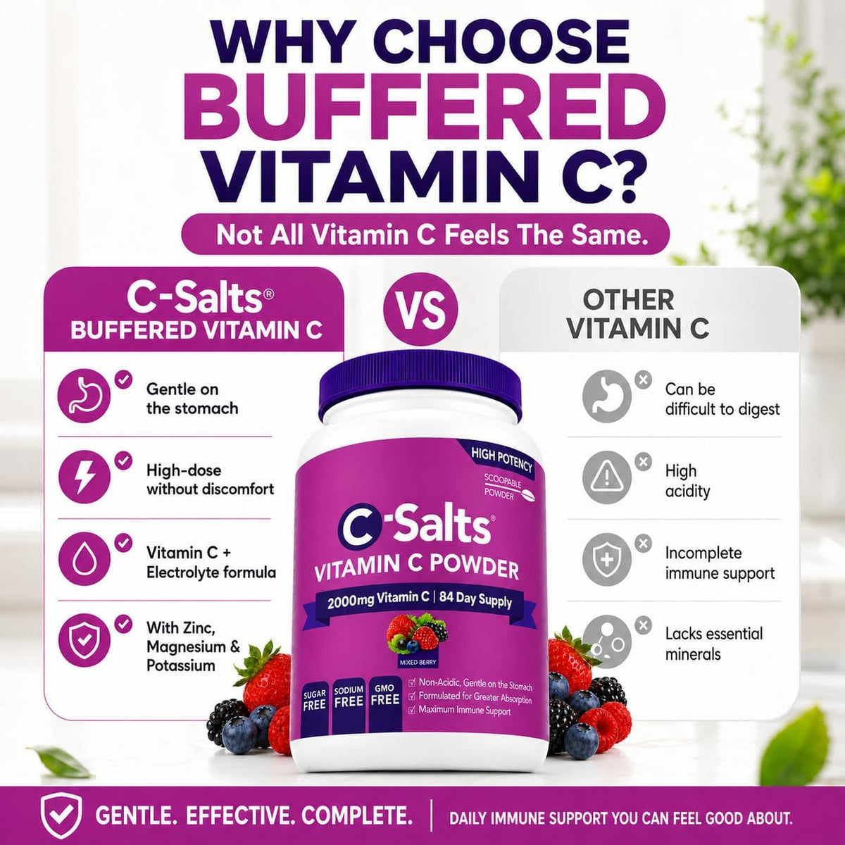 C-Salts Buffered Vitamin C Powder – Organic, Stomach-Friendly Vitamin C Drink – Mixed Berry, 227g (84 Servings) - görsel 2