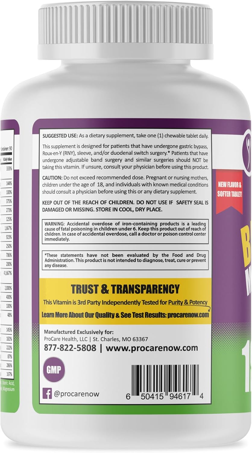 ProCare Health Bariatric Chewable Multivitamin with Iron 18mg - Fruit Punch - 90 Tablets (3 Month Supply) - görsel 8