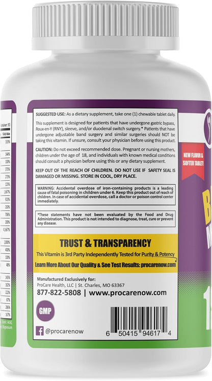 ProCare Health Bariatric Chewable Multivitamin with Iron 18mg - Fruit Punch - 90 Tablets (3 Month Supply)