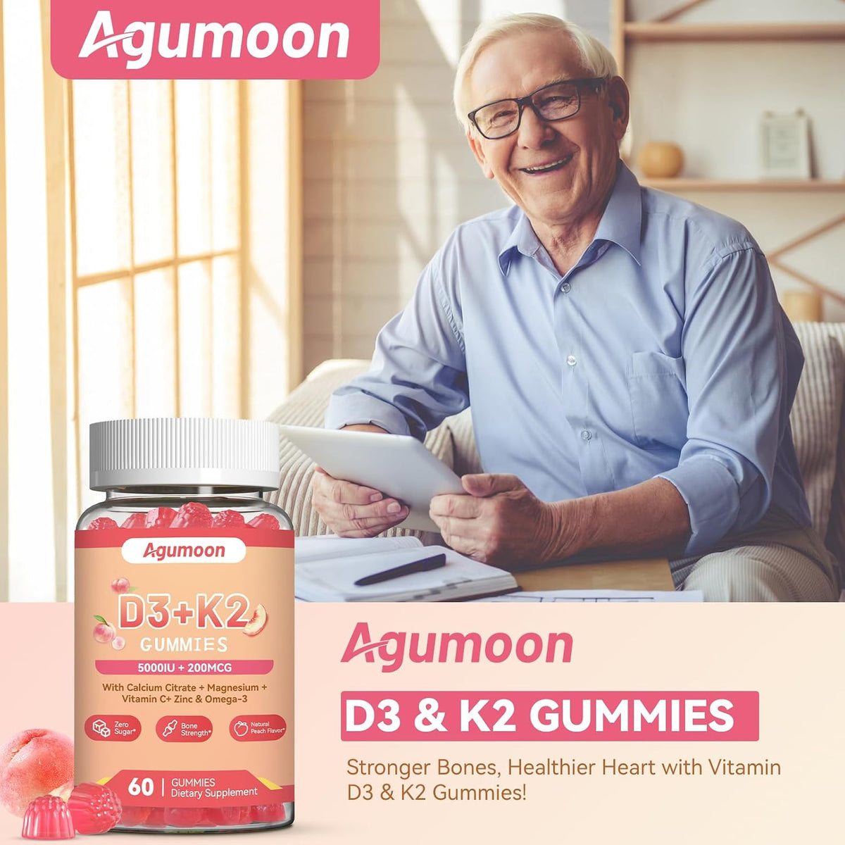Agumoon Vitamin D3 K2 Gummies for Adults, 60 Gummies - görsel 3