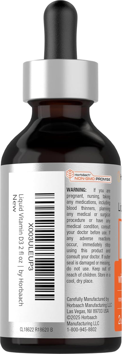 Horbäach Vitamin D3 & K2 Liquid Drops | with MK-7 | 60 ml | Vegetarian, Non-GMO, Gluten-free Food Supplement
