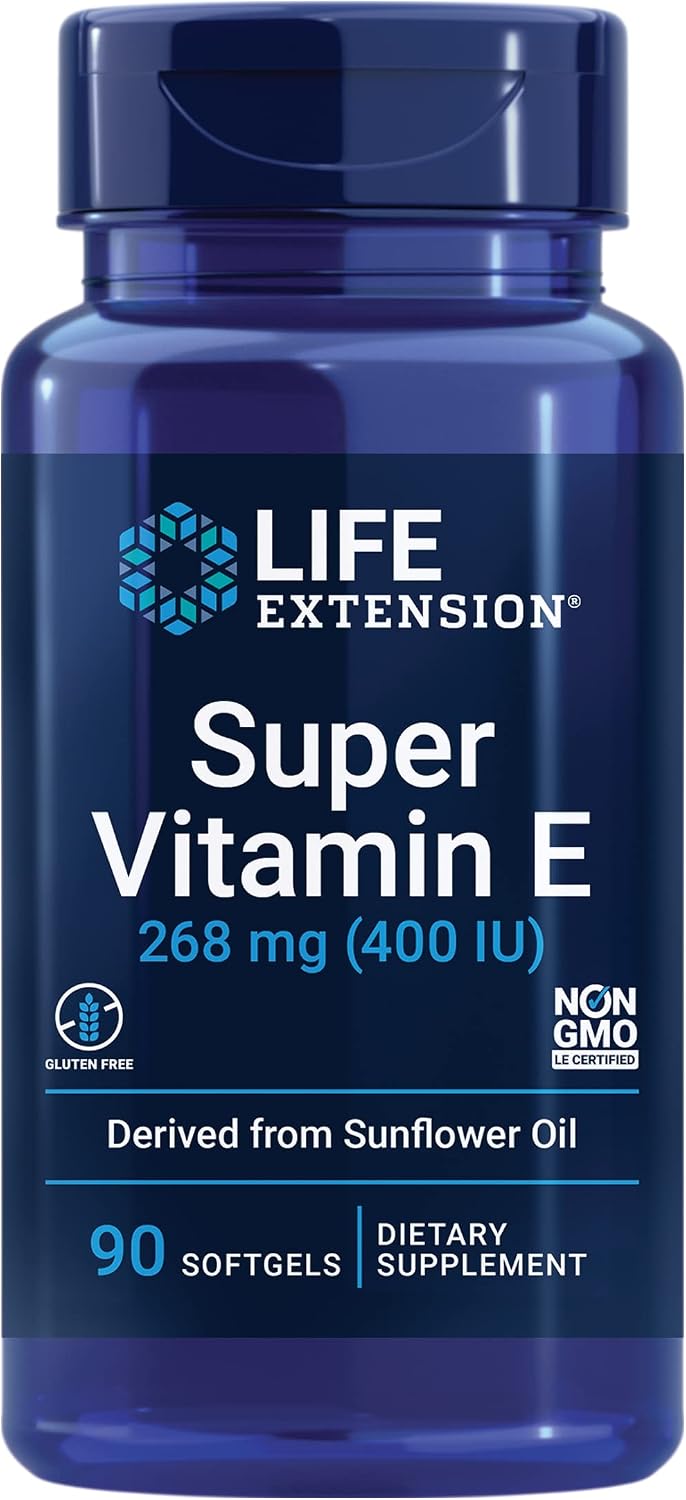 Life Extension Super Vitamin E, 268 mg (400 IU), Natural Vitamin E Supplement, 90 Softgels - görsel 1