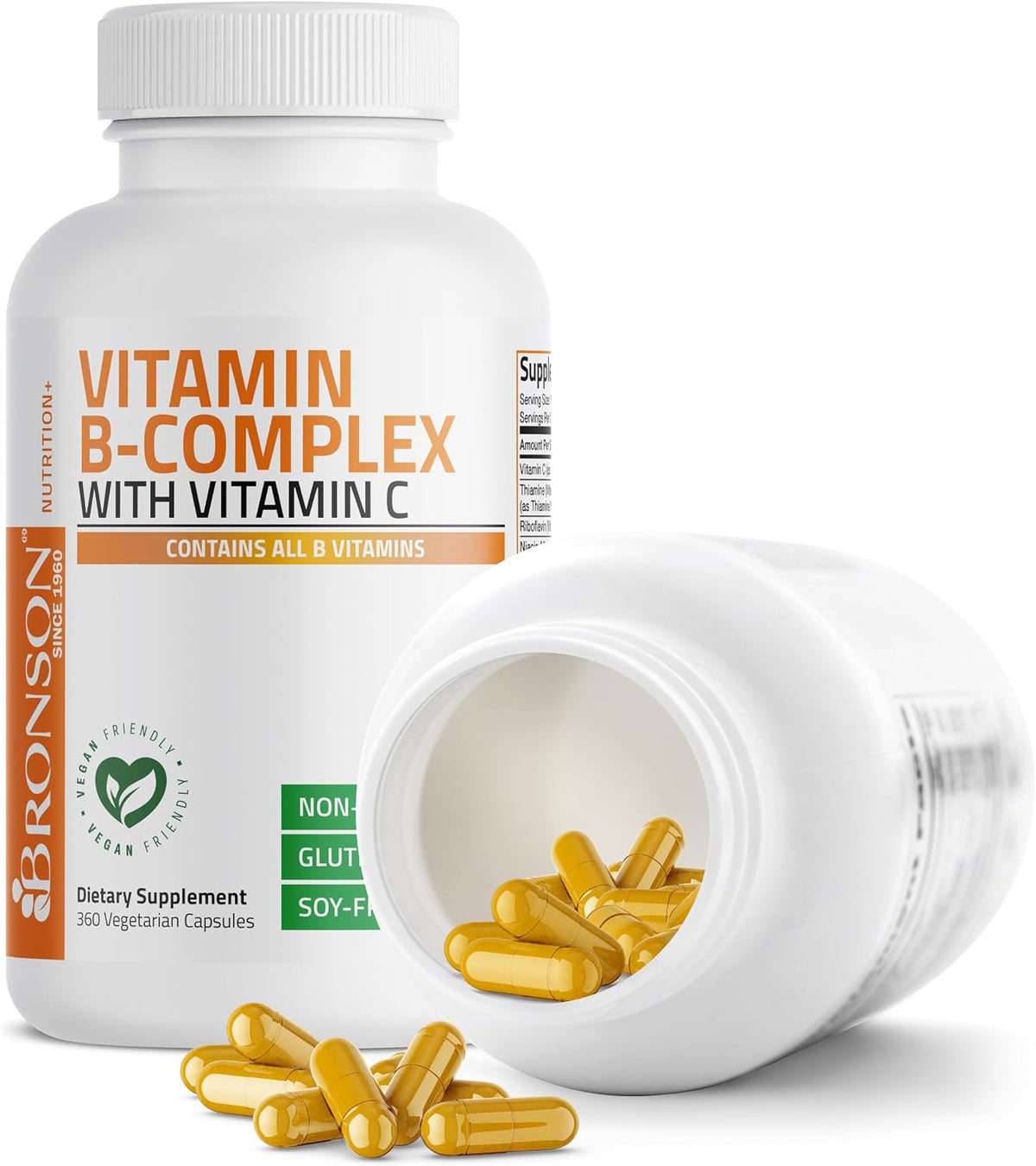 Bronson Vitamin B Complex with Vitamin C - 360 Vegetarian Capsules - görsel 6