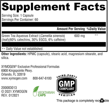 XYMOGEN Green Tea 600 - Antioxidant & Immune Support - 600 mg Green Tea Aqueous Extract - Vegetarian, Gluten-Free & Non-GMO - 60 Capsules