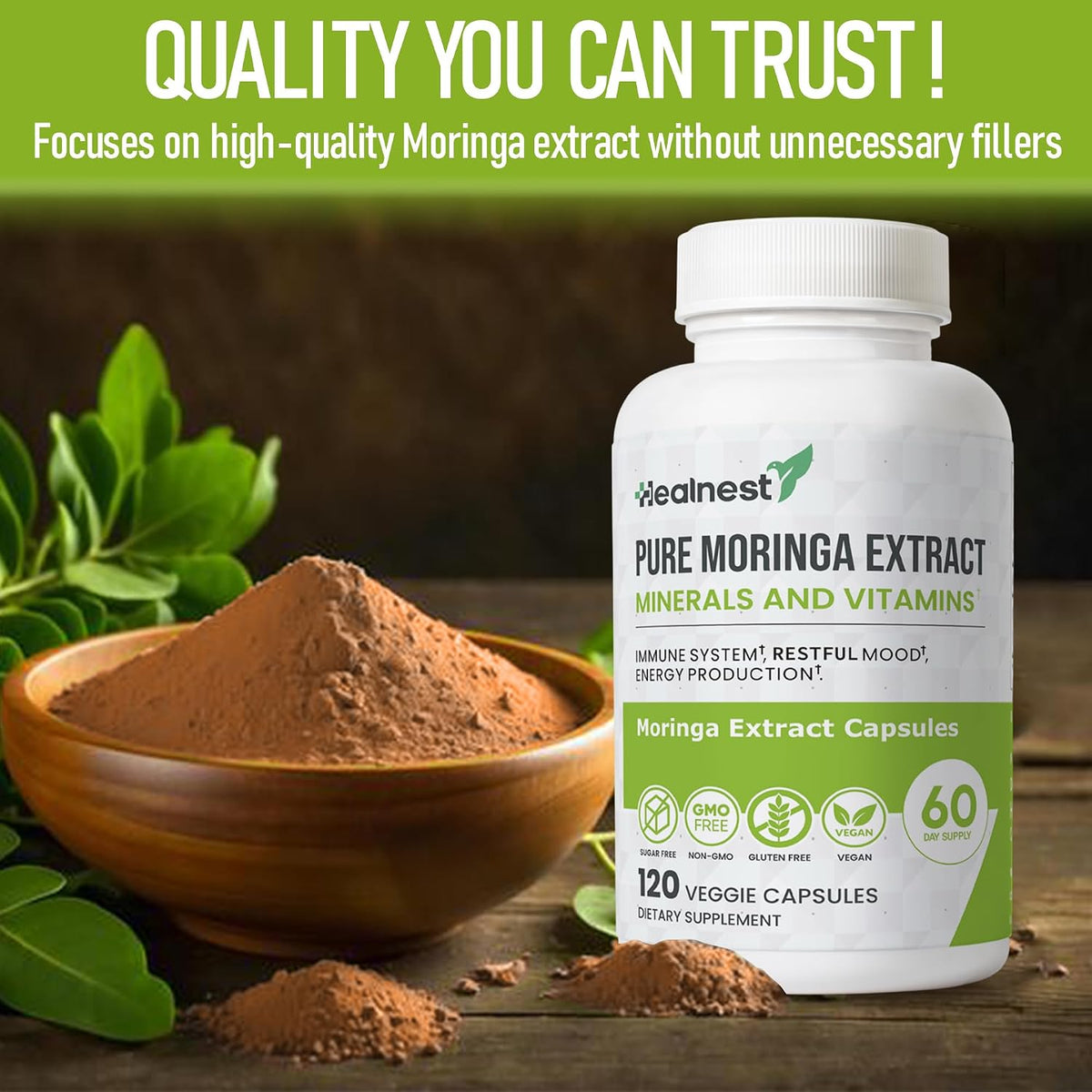 Pure Moringa Extract Capsules – 20:1 Potent Formula – Vegan Superfood Supplement – 120 Capsules - görsel 7
