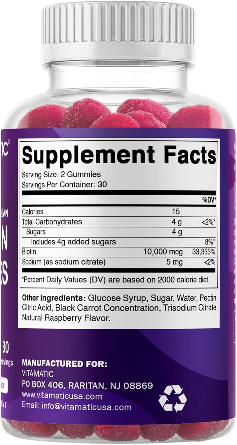 Vitamatic Biotin Gummies 10,000 mcg for Stronger Hair, Skin & Nails - 60 Vegan Gummies (Pack of 2) - görsel 6